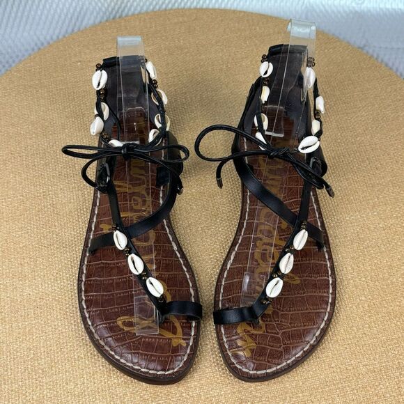 Sam Edelman | Women’s Black Leather Shell Flip Flop Tie Sandal | Size 6 - Picture 5 of 11